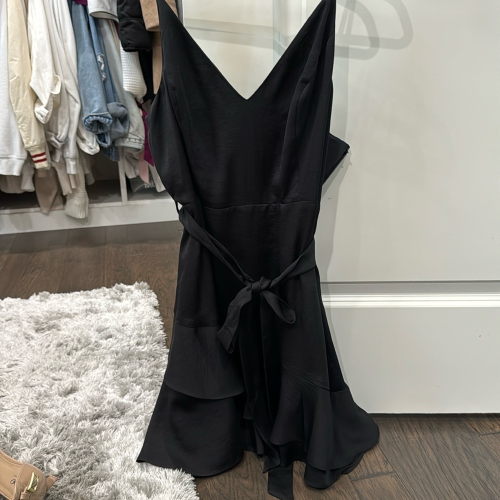 Express Dressy Romper Black, with Side Zipper and belt Tie